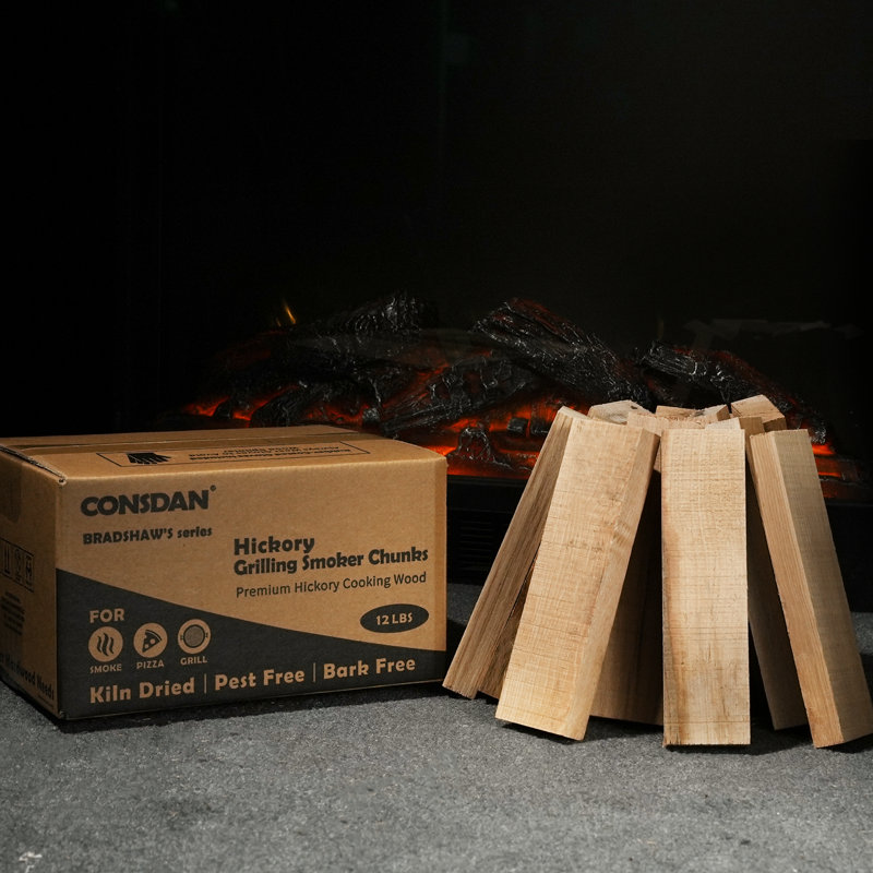 CONSDAN Wood Chips for Smoker, USA Grown Hickory Pizza Oven Wood, BBQ Cooking Natural Wood Chunks