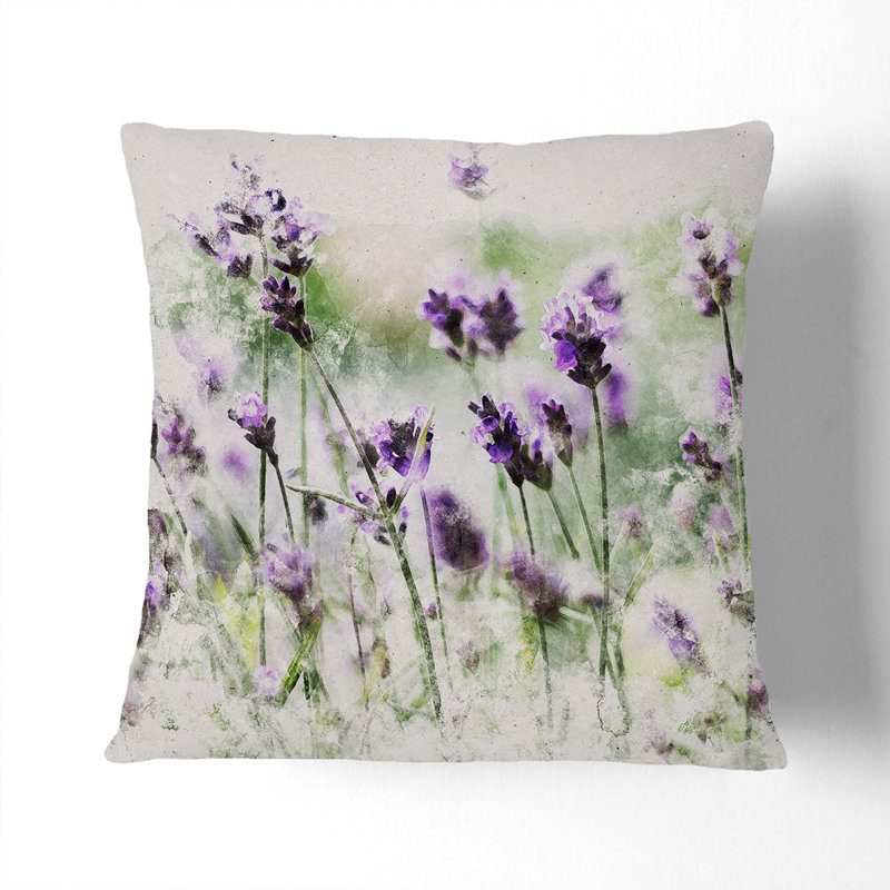Lavender Vol.1 Watercolour Square Throw Cushion, 55cm H x 55cm W x 20cm D, White