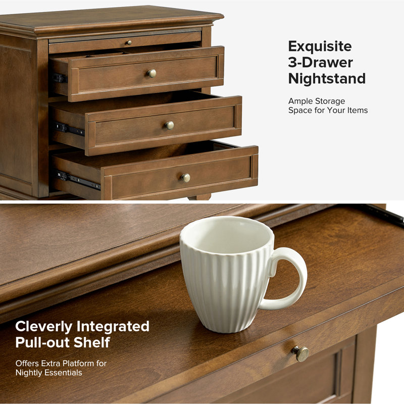 Arthelia Traditional 3-Drawer Nightstand with Charging