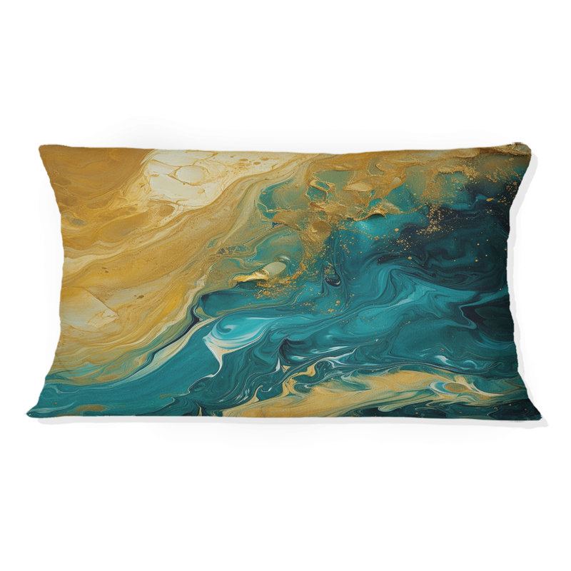 Coussin décoratif imprimé de peinture abstraite Golden Sunshine In Deep Blue Ocean