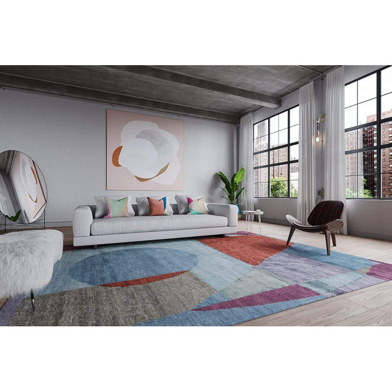 Martine Silk Abstract Area Rug in Blue/Purple/Red, Rectangle 2' x 3'