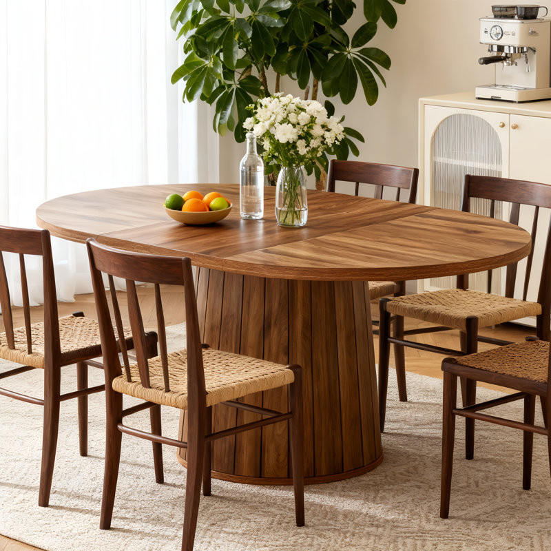 55 Inch Oval Dining Table With Wood Base For Dining Room, Kitchen, Brown