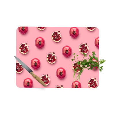 Élégante planche à découper en verre rose avec motif de grenades pour une pièce de décoration de cuisine élégante et unique