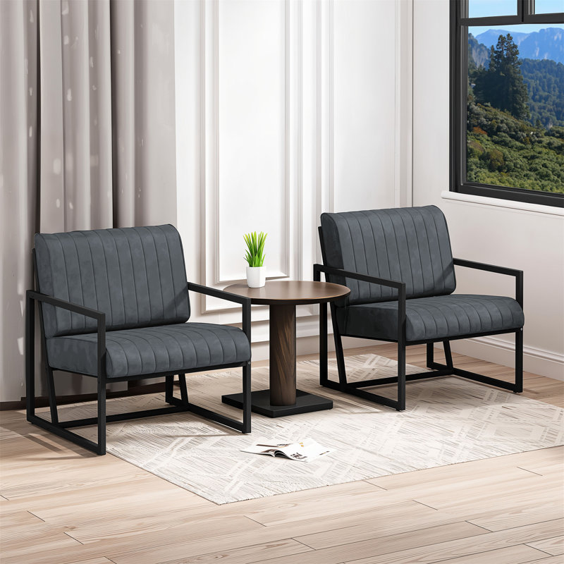 Chaise avec accoudoirs en cuir de polyuréthane moderne avec dossier rembourré et coussin de siège extra-épais