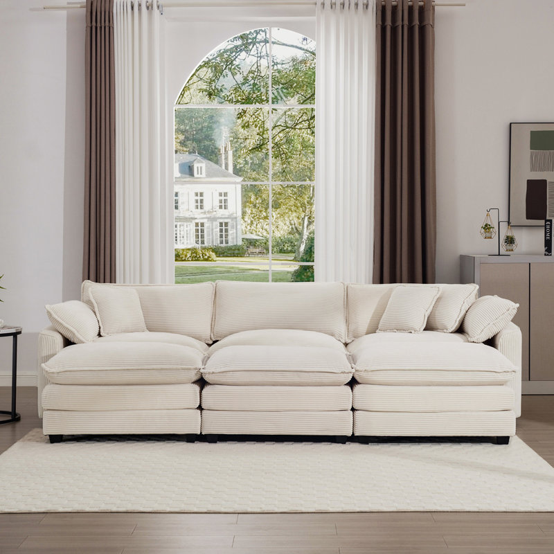 Ensemble de canapé modulaire surdimensionné avec 3 repose-pieds, ensemble de canapé modulaire pour travailler comme canapé-lit, ensemble de canapé 6 pièces
