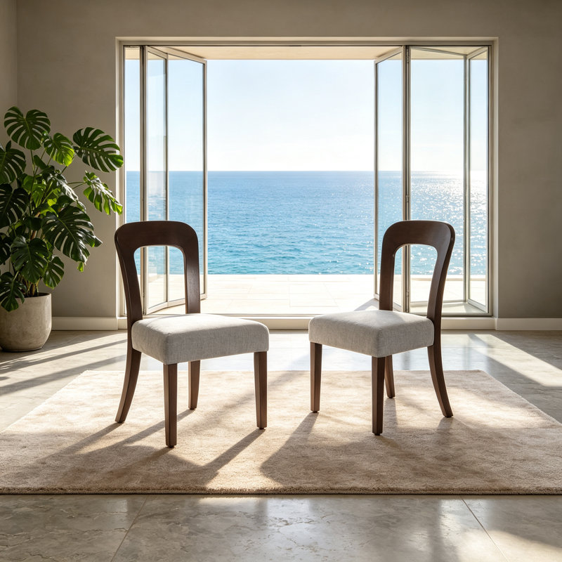Ensemble de 2 chaises rembourrées confortables avec tissu gris et pieds en bois d'hévéa brun foncé, capacité de 330 lb