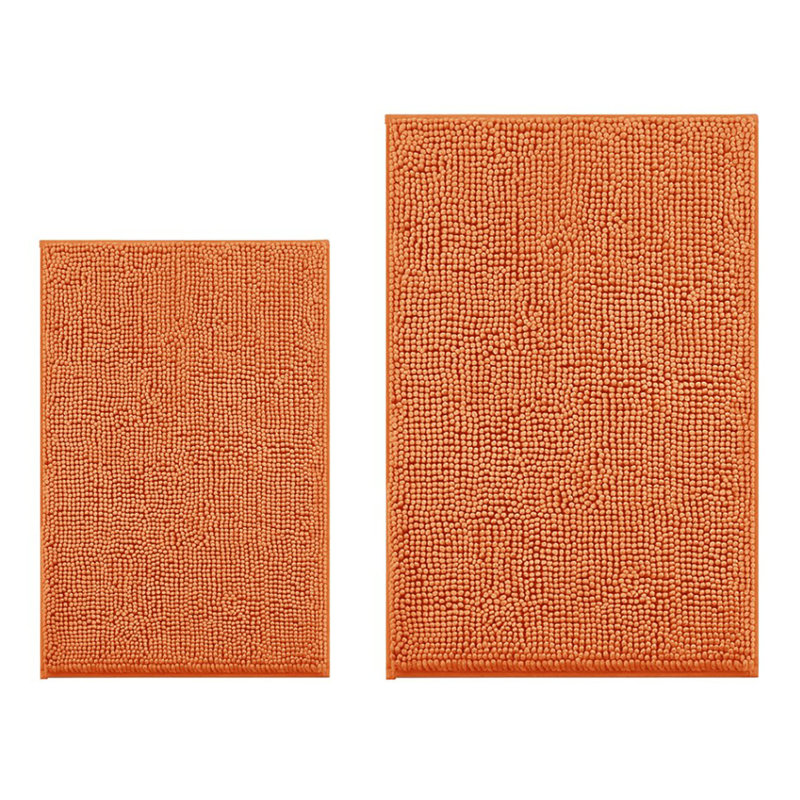 Grand tapis de salle de bain douillet douillet en chenille 2 pièces, Orange