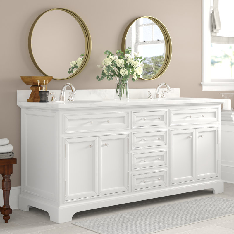 Goyette 72'' Double Bathroom Vanity with Marble Top, Pure White