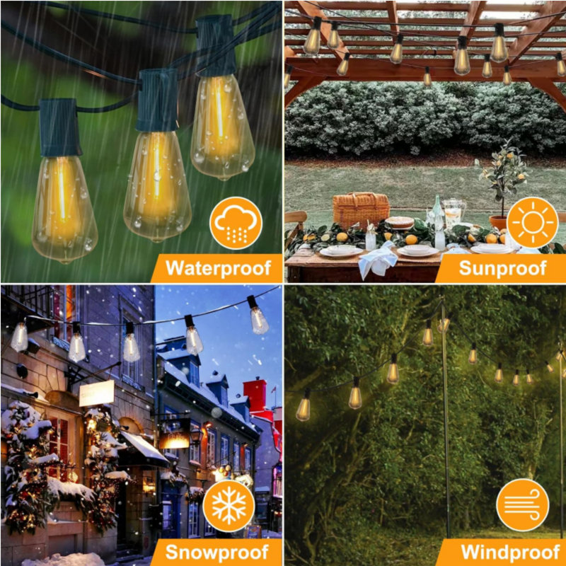 Outdoor 50ft 25 Bulbs Standard String Lights,End to End Connected