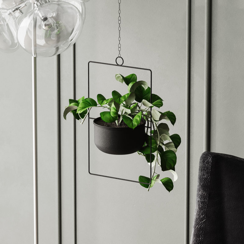 Pot décoratif en métal noir élégant de 9,8 x 15,7 x 6,7 po Becontree | Fabrication 100% durable en métal | Comprend un appareil de suspension, capacité de poids maximale: 11 lb | Parfait pour la présentation intérieure et extérieure, décoration intérieure élégante