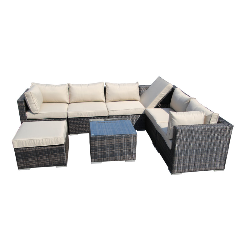 Halleh 7 - Person Conversation Set, Beige, Mix Brown