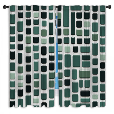 Green Rectangular Tiles Window Curtains Geometric Shapes Sheer & Room Darkening - 2 Panels