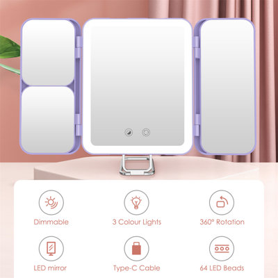 Portable Rectangle LED Lighted Makeup Shaving Mirror