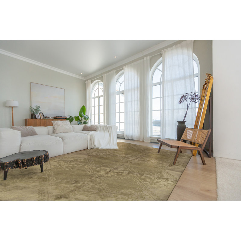 Tapis ivoire en laine noué à la main à motif géométrique et motif de losanges contemporain, 6 pi x 9 pi