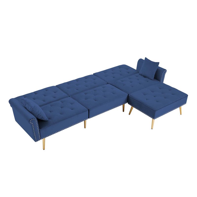 Canapé-lit modulaire réversible luxueux avec repose-pieds mobile et garniture élégante pour le confort du salon, Bleu