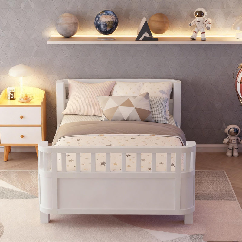 Lit plateforme simple en bois, Lit simple, Blanc