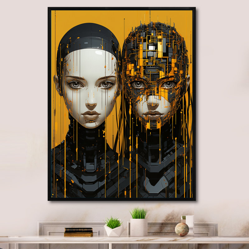 " Android Evolution ", 44'' H x 34'' W x 1.5" D, Black Floater Framed