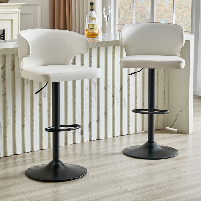 Tabourets de bar réglables, tabouret de comptoir avec dossier, repose-pieds et accoudoirs (ensemble de 2), Noir, Blanc