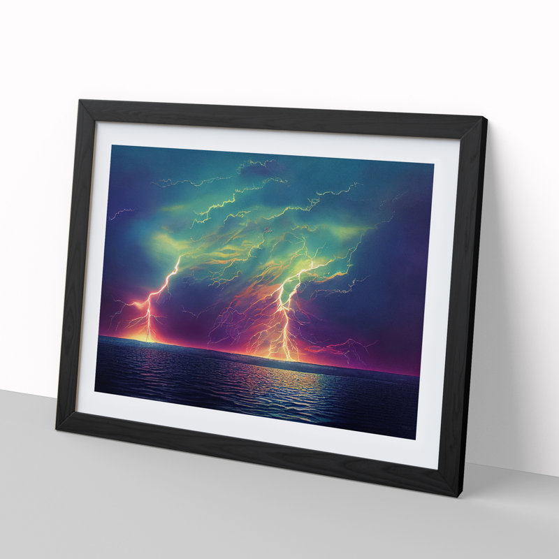 Lightning In Watercolour Vol.1 - Single Picture Frame Print, 46cm H x 64cm W, Black