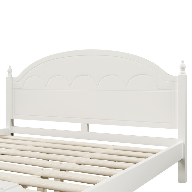 Cadre de lit grand lit en bois avec tête de lit arquée et design classique, blanc