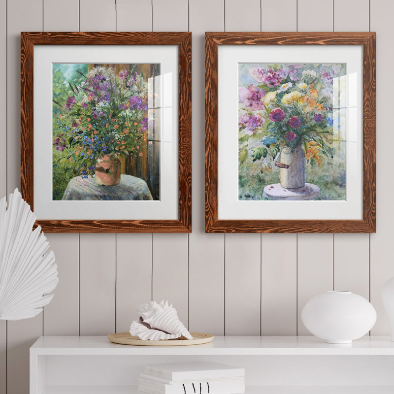 Farmhouse Bouquet - ensemble de 2 reproductions d'art, H 20 po x l 17 po x P 1 po, Papier avec cadre érable, Blanc