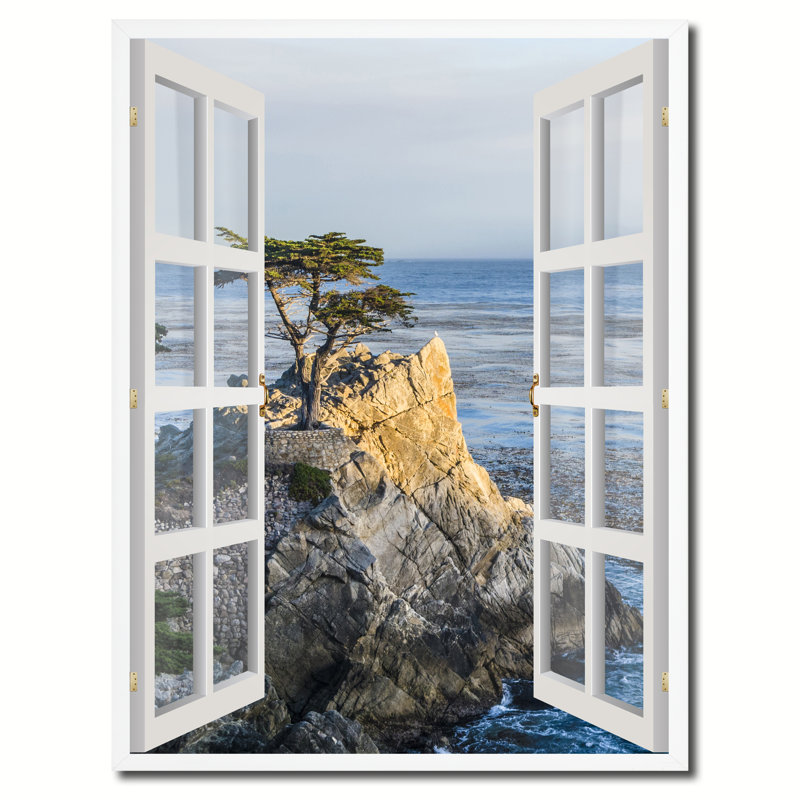 " Monterey Beach View Picture French Window Art, 22" x 29", White Frame " Graphic Art Print