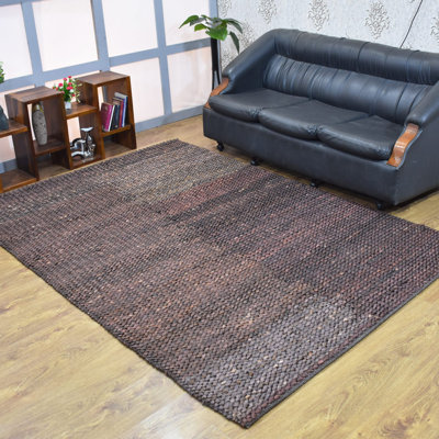 Tapis Housel tissés à la main en jute écologique - 183 x 274 cm, rectangulaire, couleur anthracite brunâtre, motif uni, poils courts, fibre naturelle, tapis intérieur/extérieur fait main pour salon, chambre