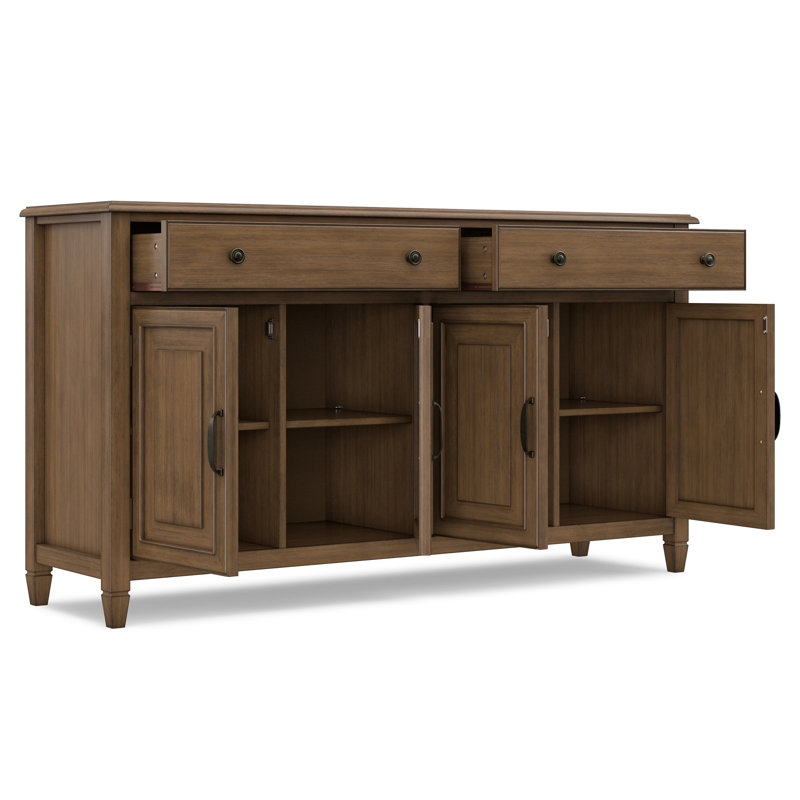 Connaught 67"W Solid Wood Traditional Large Sideboard Buffet Storage Cabinet With Drawers, Rustic Natural Aged Brown