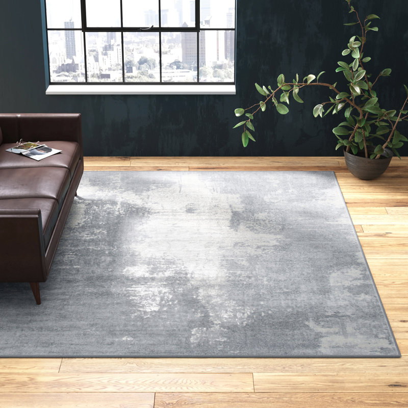 Tapis abstrait gris clair / ivoire Adilene, Rectangle 8 pi x 10 pi