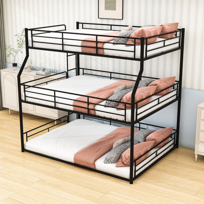 Metal Bunk Bed Frame with Safety Guardrails