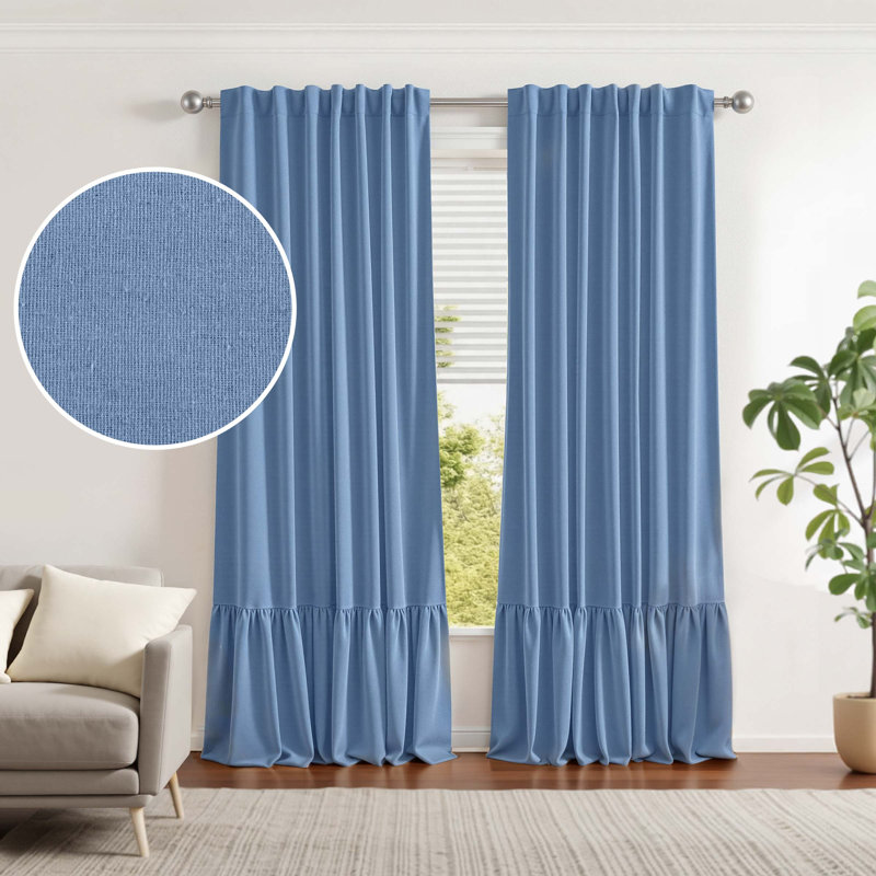 Rideaux 100% occultant à volants en coton recyclé, Blue, 52" W x 84" L