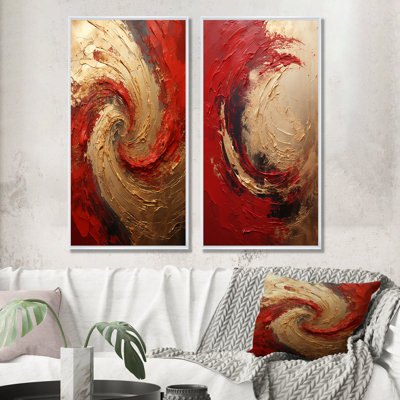 Red Gold Fusion Spiral - Abstract Spirals Canvas Art Print Set Of 2