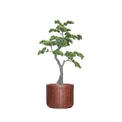 Faux bonsaï artificiel 51 po | Faux bonsaï artificiel dans une panthère ronde en bois coloré