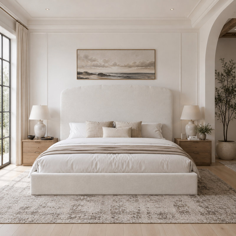 Gerhart Luxlury Arch 63.2" High Headboard Hydraulic Lift Up Storage Upholstered Platform Bed,White,King, King