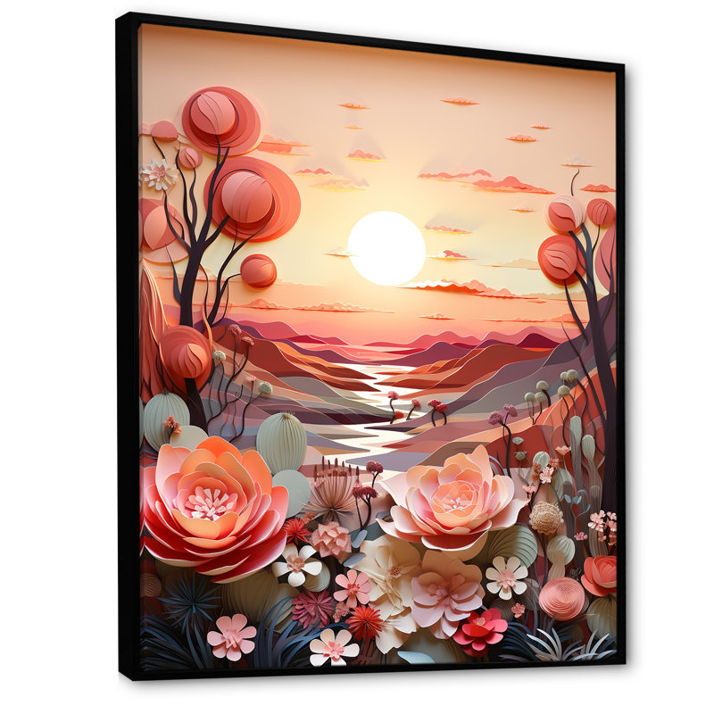 Cactus Tangerine Twilight I sur toile, H 44 po x l 34 po x P 1,5 po, Cadre flottant noir