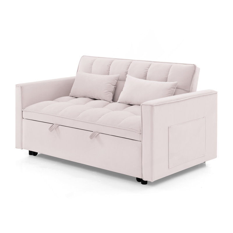 54,33 po Canapé-lit pliable polyvalent en 3 longueurs, canapé-lit moderne, canapé-lit en velours, dossier réglable (rose)