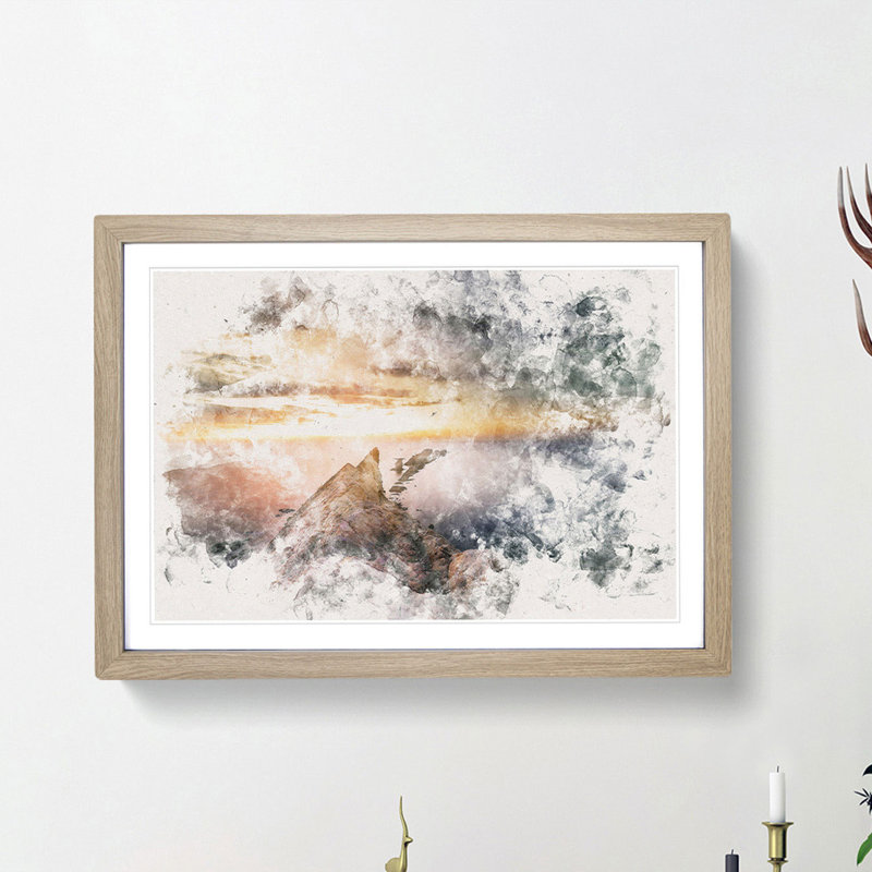 Rocks in the Ocean - Picture Frame Painting Print, 45cm H x 63cm W x 2cm D, Oak Framed