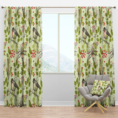 Panneau de rideau simple isolant avec passe-tringle Bird and Lilies and Little Hearts