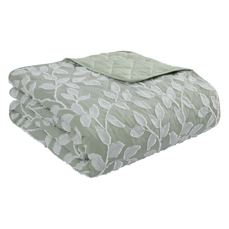 DESIGN STUDIO Arbor Sage Green All-Season Leaf Clipped Texture Quilt Set, Queen Quilt + 2 Standard Shams