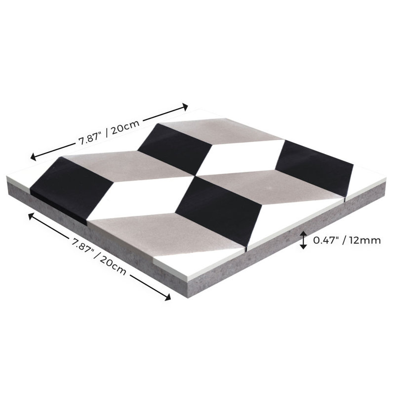Cubes 8" x 8" Cement Patterned Wall & Floor Tile, Sencillo
