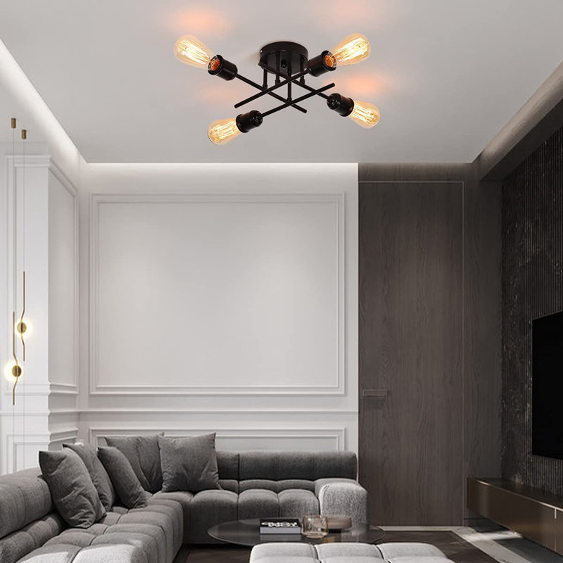 Demetriona 4-Light 34cm Semi Flush Mount, Black