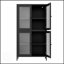 Armoire de rangement classique en métal avec 4 portes en verre et 4 tablettes réglables, verre trempé gaufré pour la présentation et l'organisation
