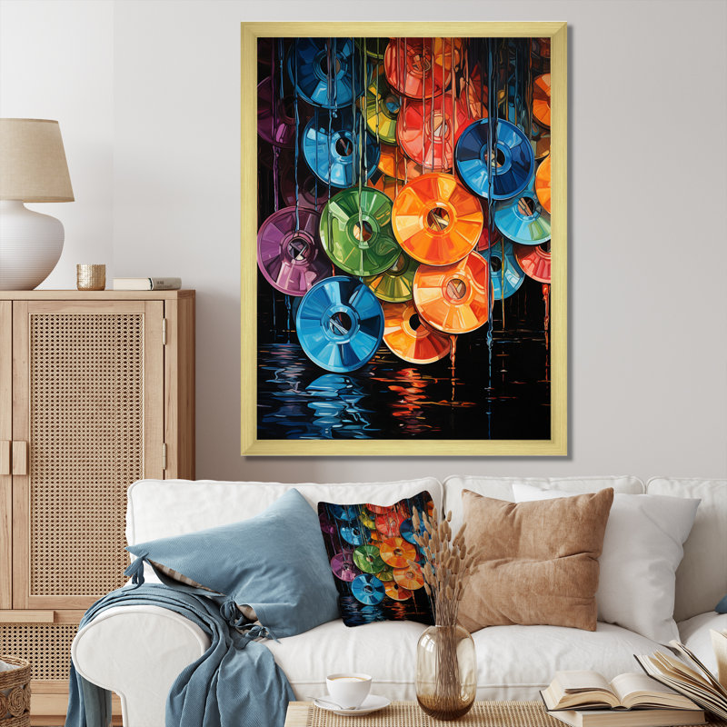 «Norcroft Compact Discs Shimmering Beats I», reproduction sur toile, H 40 po x l 30 po x P 1,5 po, Encadrement doré