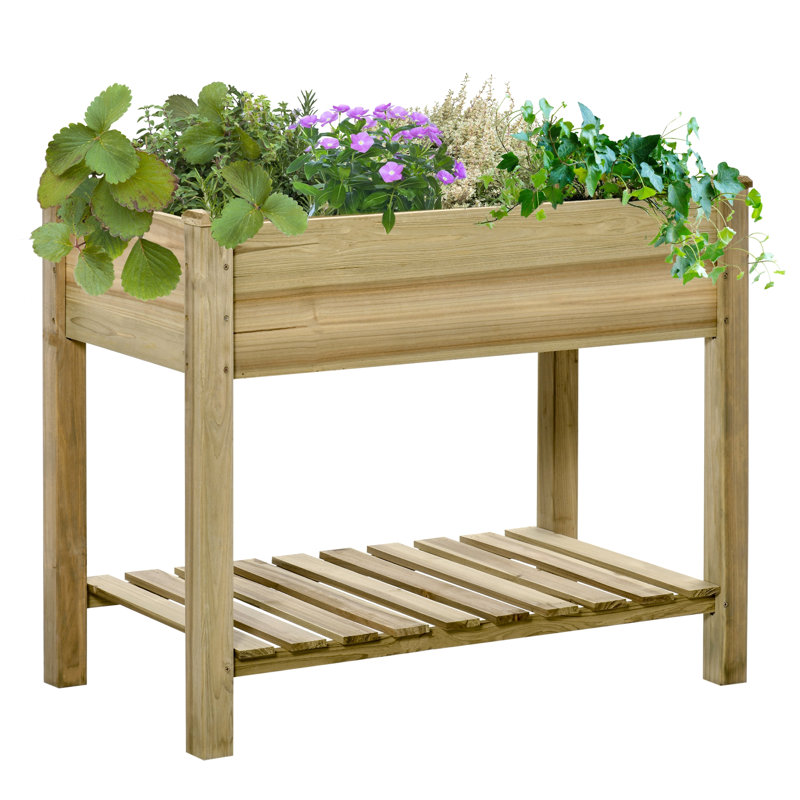 Outsunny 36" X 20" X 30" Raised Garden Bed, Elevated Wood Planter Box With Legs And Storage Shelf For Backyard, Patio, Balcony To Grow Vegetables, Herbs, And Flowers