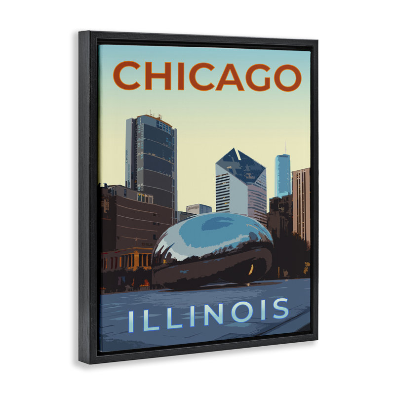 Cadre flottant Chicago Bean Landmark, design par Victoria Barnes, H 31 po x l 25 po, Cadre flottant noir de jais