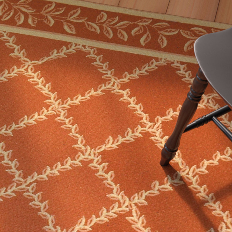 Tapis rouille en laine crocheté à la main à motif floral Jonsson, Rectangle 2 pi 9 po x 4 pi 9 po