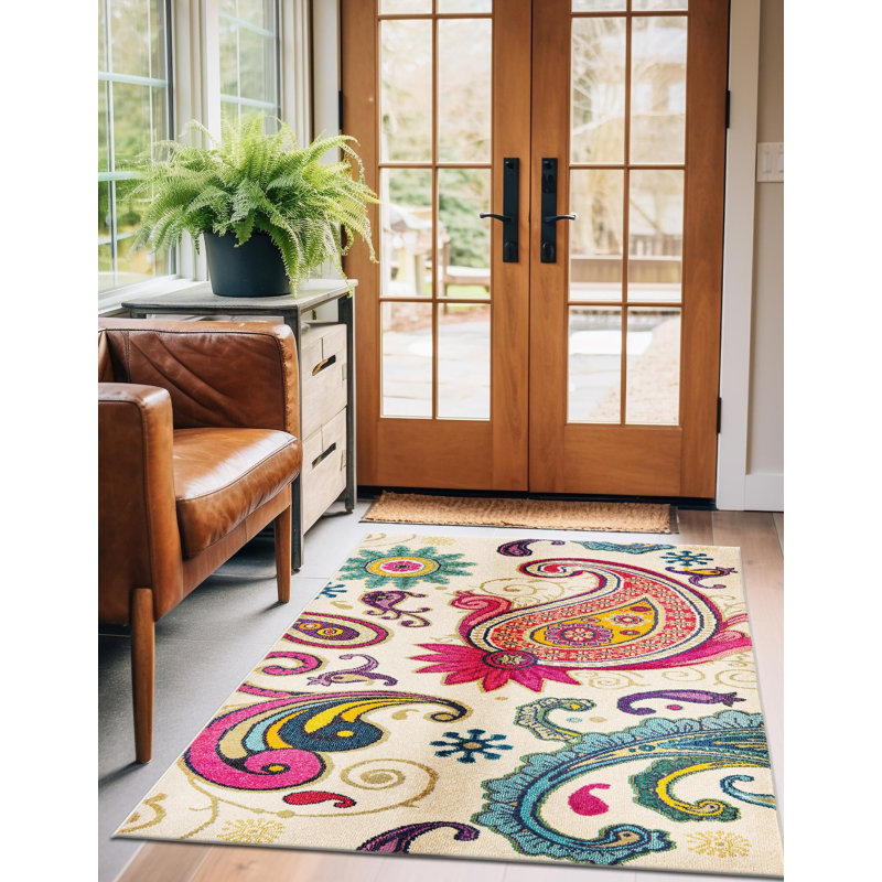 Eddins Washable Paisley Indoor Rug, Rectangle 3'3" x 5'3"