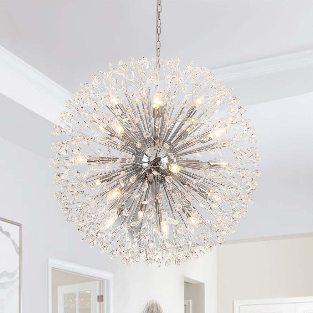 Dandelion 20-Light Modern Round Sputnik Crystal Chandelier Starburst Ceiling Light