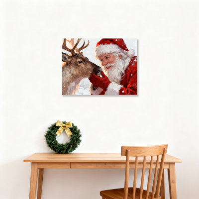 Santa And Reindeer Canvas Wall Art