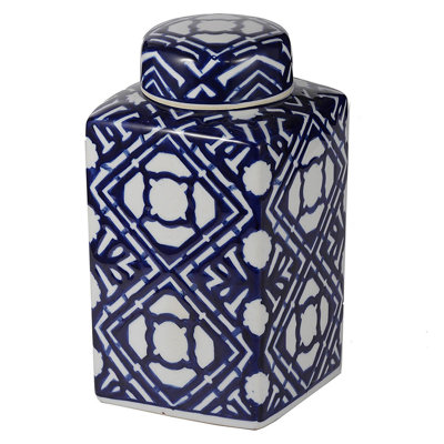 5.3X5.3X10" Valora Blue And White Square Lidded Jar